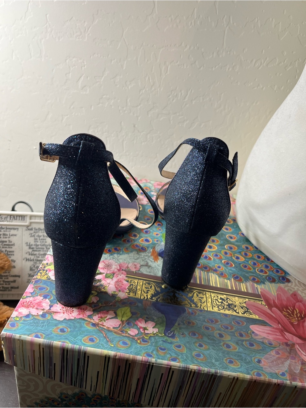 Allegra K Glitter Crisscross Strap Block Heel Sandals Navy Blue Size 11 - Picture 6 of 8